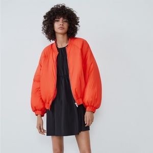 ZARA OVERSIZED PUFFER BOMBER JACKET ORANGE